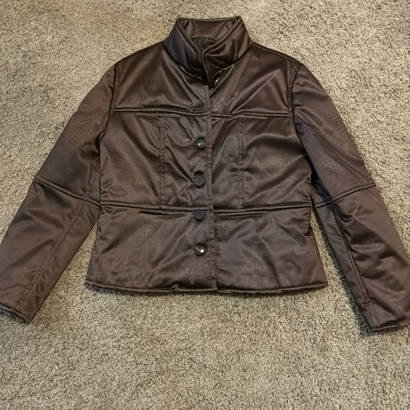 donnaluna brown satin puffer bomber jacket size 12 made in Italy - Picture 2 of 8